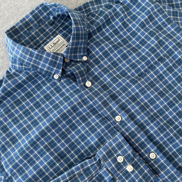 L.L. Bean Other - LL Bean Mens Large Slightly Fitted Blue Plaid Cotton Button Down Shirt 287889